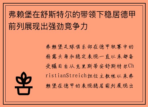 弗赖堡在舒斯特尔的带领下稳居德甲前列展现出强劲竞争力